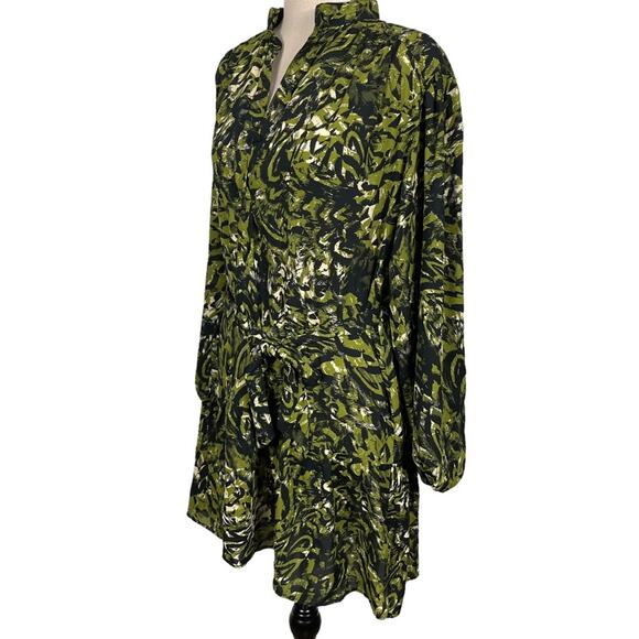 Topshop Mini Dress Ruffle Hem Abstract Print Black Green Size 4 NWOT - Picture 4 of 9